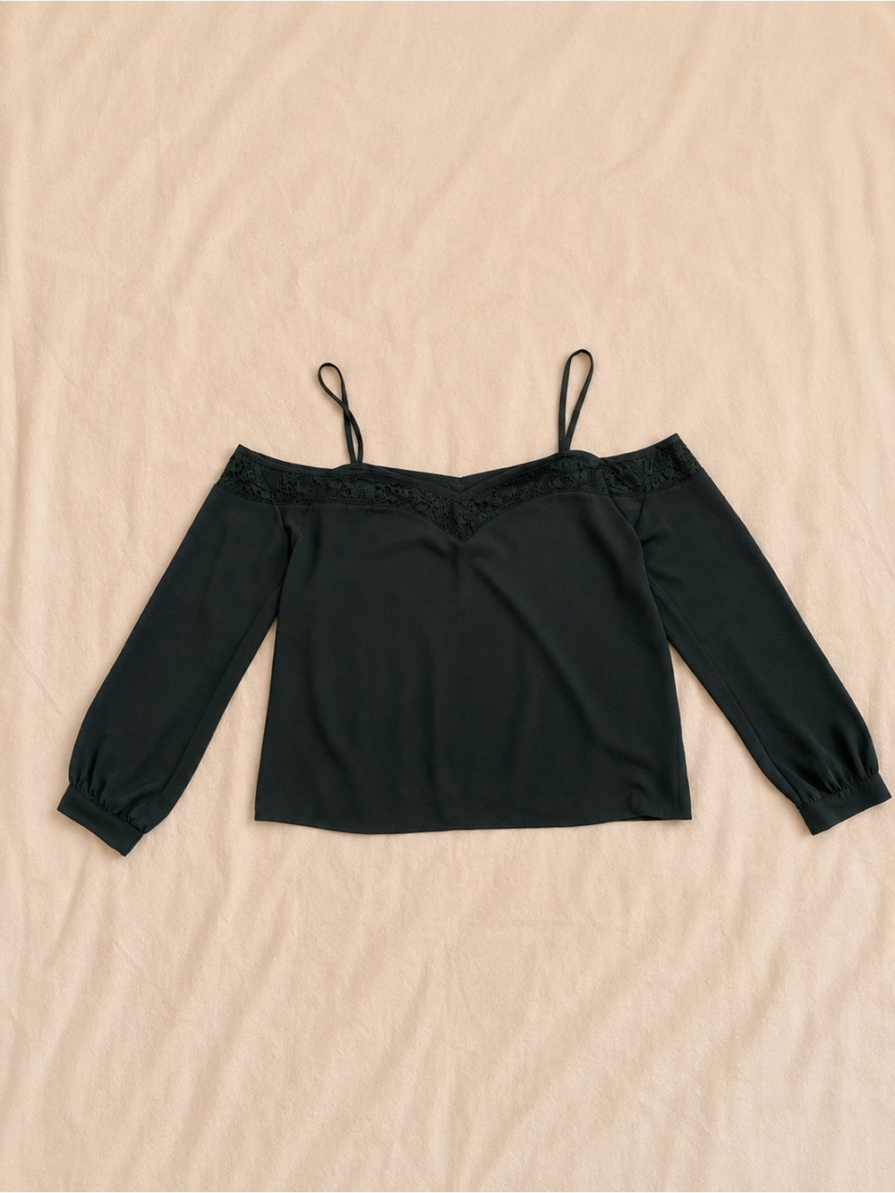 Express Dark Green Off-Shoulder Lace Trim Blouse